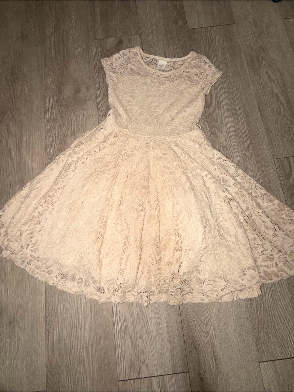 Girls Cream Lace Fit-and-Flare Special Occasion Dress